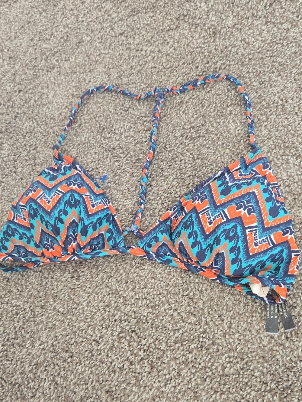 Sofia By Vix Turquoise & Orange Zigzag Triangle Bikini Top Size Large - Picture 2 of 4